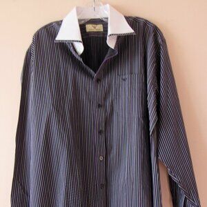 Giorgio Armani Shirt Large 16 32 33 Purple/Black Mens Striped, cotton blend